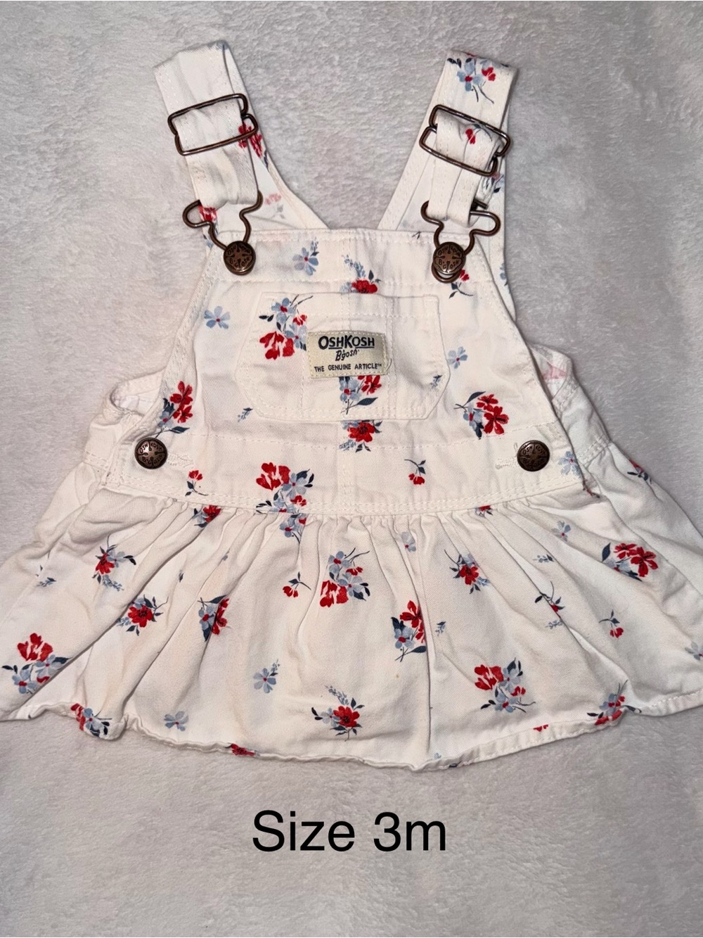 OshKosh B'gosh White Floral Pinafore Dress with Red and Blue Flowers
